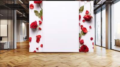 Vertical top view blank card red and pink rose love and wedding decoration Valentines day background Wall mural